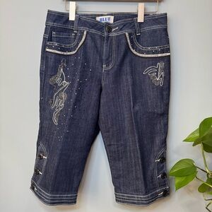 Blue Identity Jean Shorts with Embellishments. Dark Blue. Women’s Size 8